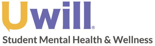 Uwill gold and purple logo with the tagline "student mental health and wellness"