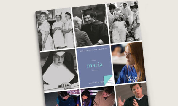 Image of a Maria College Brochure with past students on it