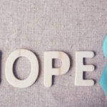 blue ribbon and text reading: hope