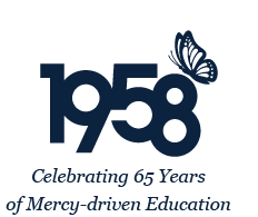 65th anniversary - 1958 with the words "celebrating 65 years of mercy-driven education"